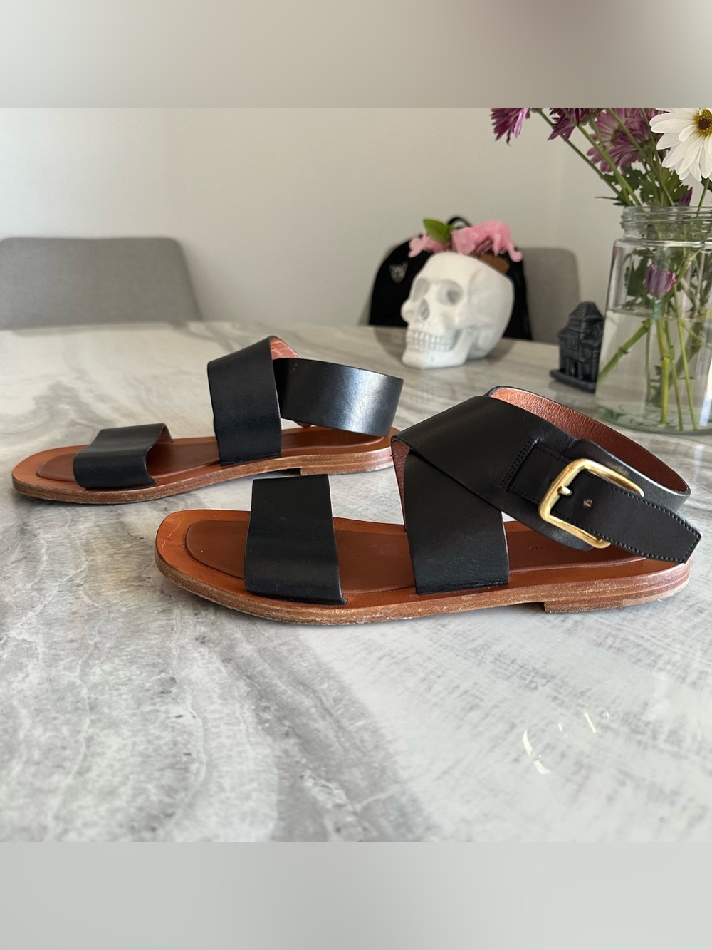 Celine Paris Leather Slingback Gladiator Sandals